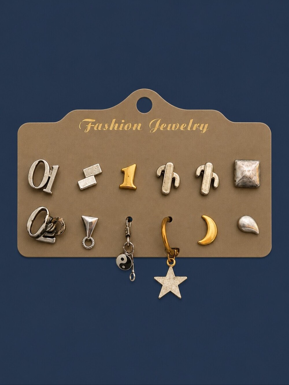 3/$30 Vtg Set of Twelve Single Silver and Gold Shapes Earrings